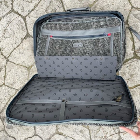 VTG Oscar de la Renta Luggage Suit Case Set gray Tweed rolling on wheels - Picture 15 of 16
